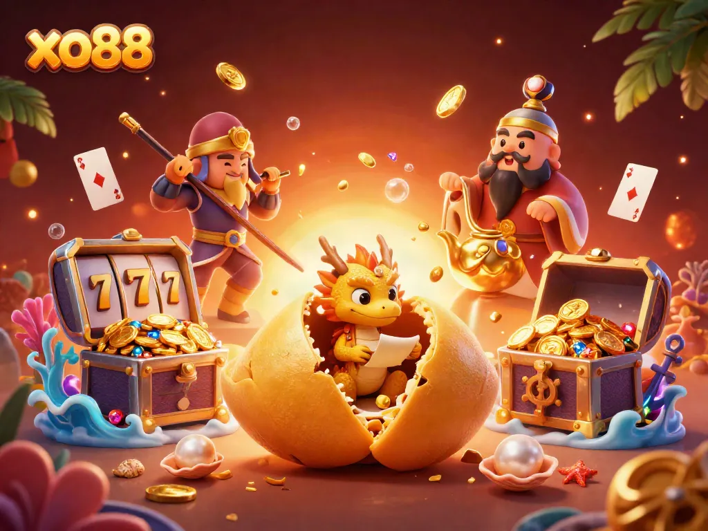 Experience thrilling adventures at xo88 with vibrant casino elements and fortune symbols.