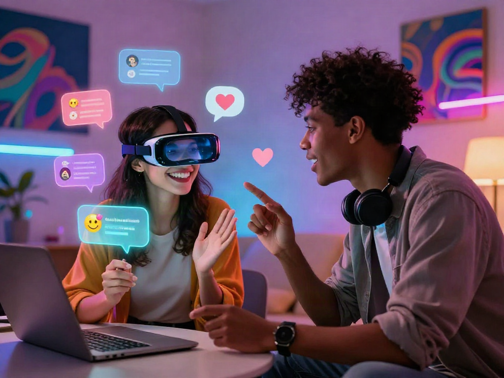 Engaging ai porn chat scene with avatars in a vibrant digital setting.