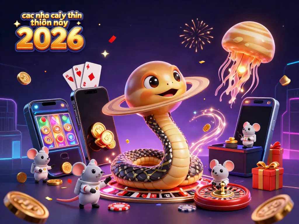 Engaging scene of "cac nha cai uy tin hiện nay 2026" showing a cosmic casino atmosphere with gambling characters and elements