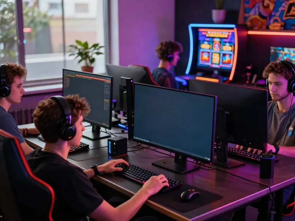 Exciting atmosphere of players enjoying credit card casinos in the UK, showcasing modern gaming setup.