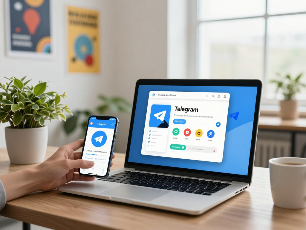 Telegram下载官网界面展示，用户在舒适的办公环境中使用Telegram应用。