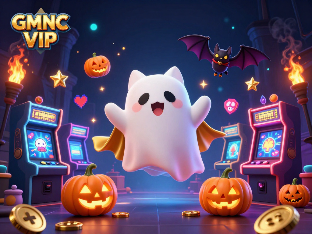Engage with GMNC VIP's thrilling online casino experience featuring playful ghost cat and vampire bat!