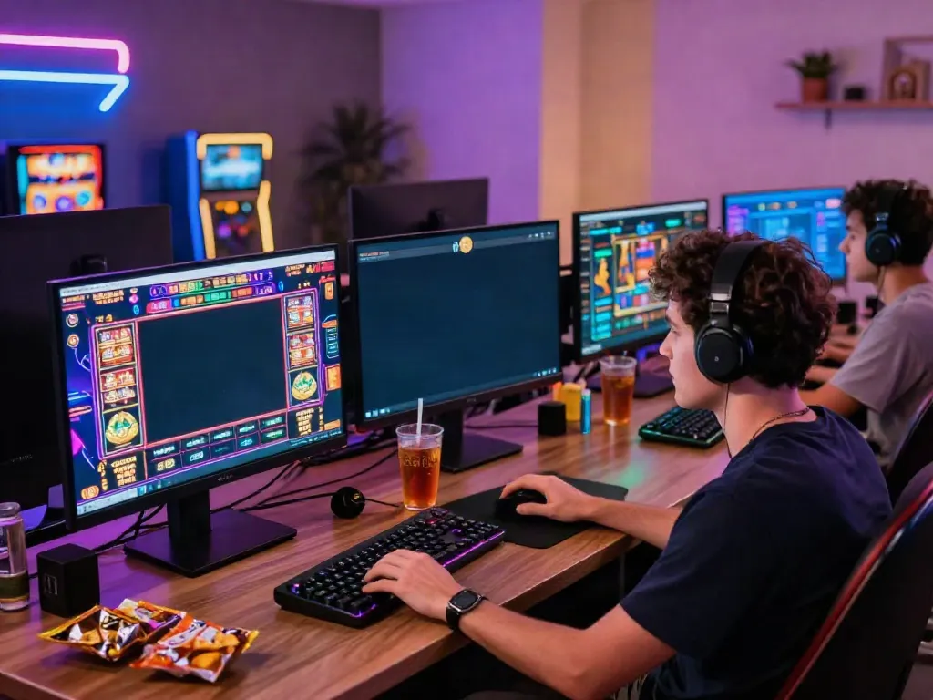 Engaged user exploring tx88 online gaming platform in modern workspace