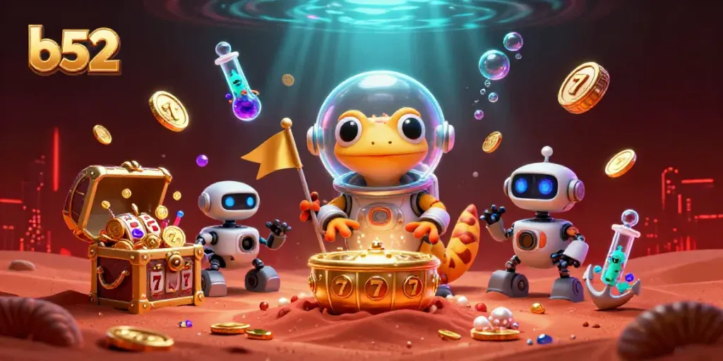 Experience the thrilling world of b52 with a vibrant casino scene featuring unique characters and elements.