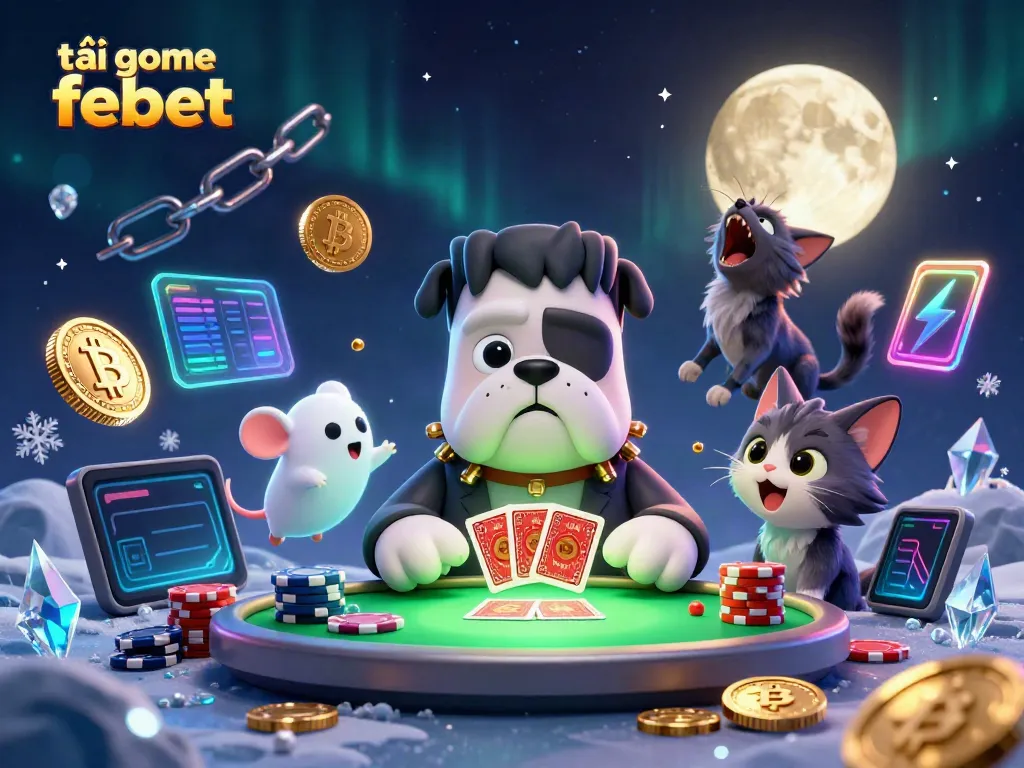 Engage with thrilling gaming action by tải game febet, featuring a dynamic 3D scene with vibrant casino elements.
