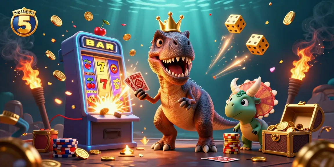 Engage with exciting kèo nhà cái 5 scenes featuring a fun T-Rex and friends in a vibrant casino.