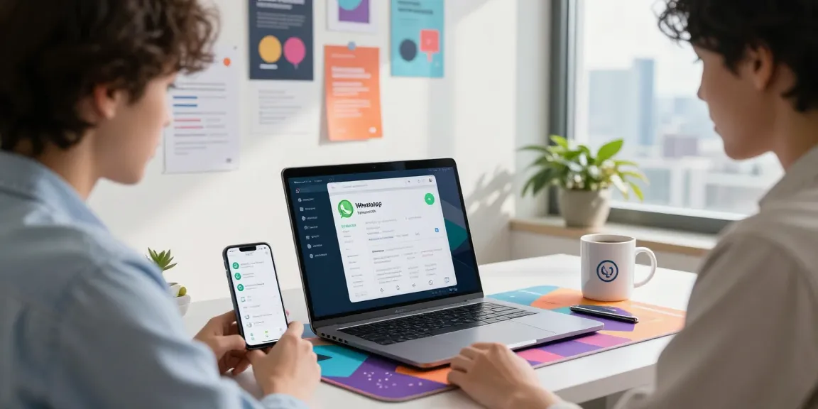 Engaged professional exploring WhatsApp下載 features in modern tech workspace.