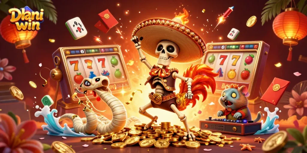 Dhani win engagement rises as players spin slot reels with vibrant characters celebrating wins.