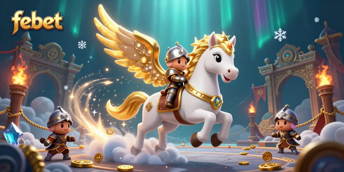 Experience gaming with febet's exciting elements, featuring a celestial horse and dynamic casino action.
